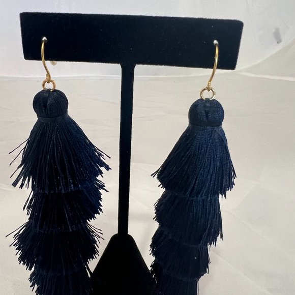 Navy Blue Tassel Earrings - Picture 4 of 4